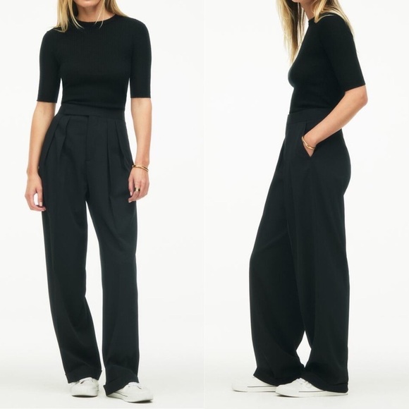 Zara Pants - Zara Emmanuelle Alt Collab Into the Classics Pleated Black Pants Wool Blend RARE